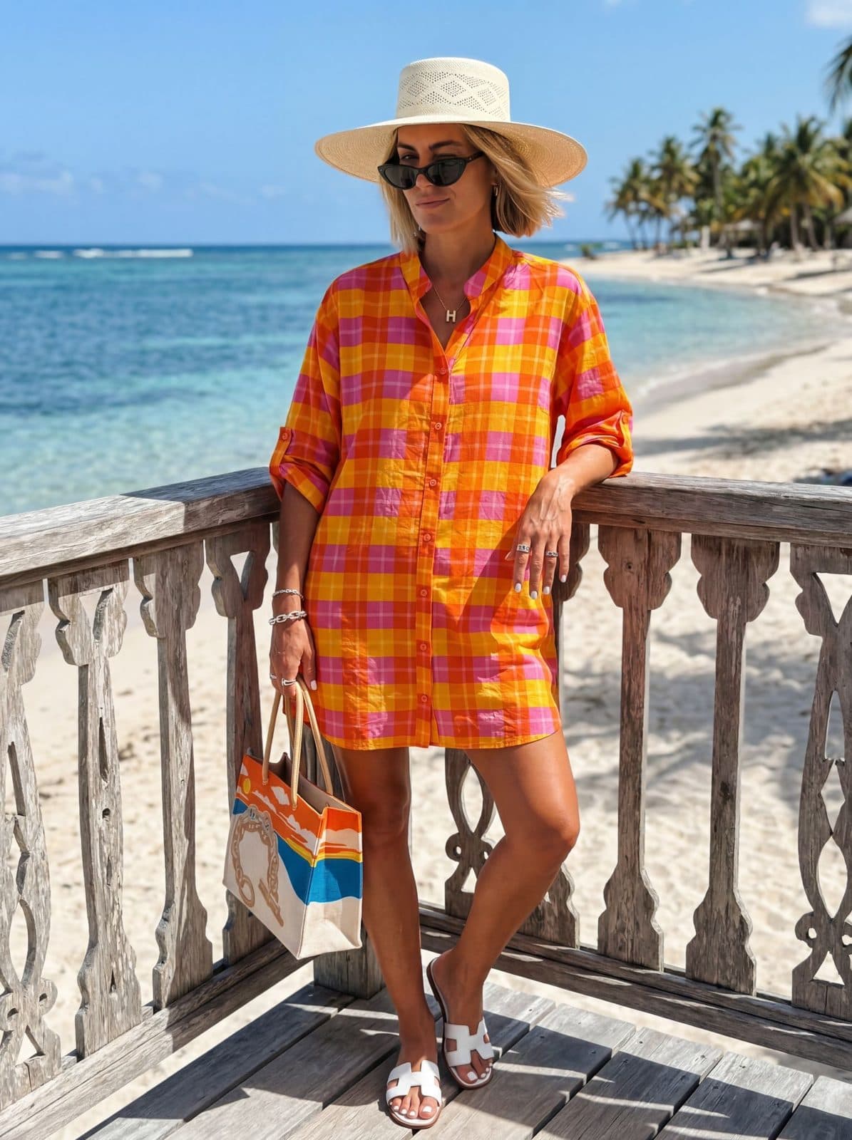 Chemise à carreaux orange