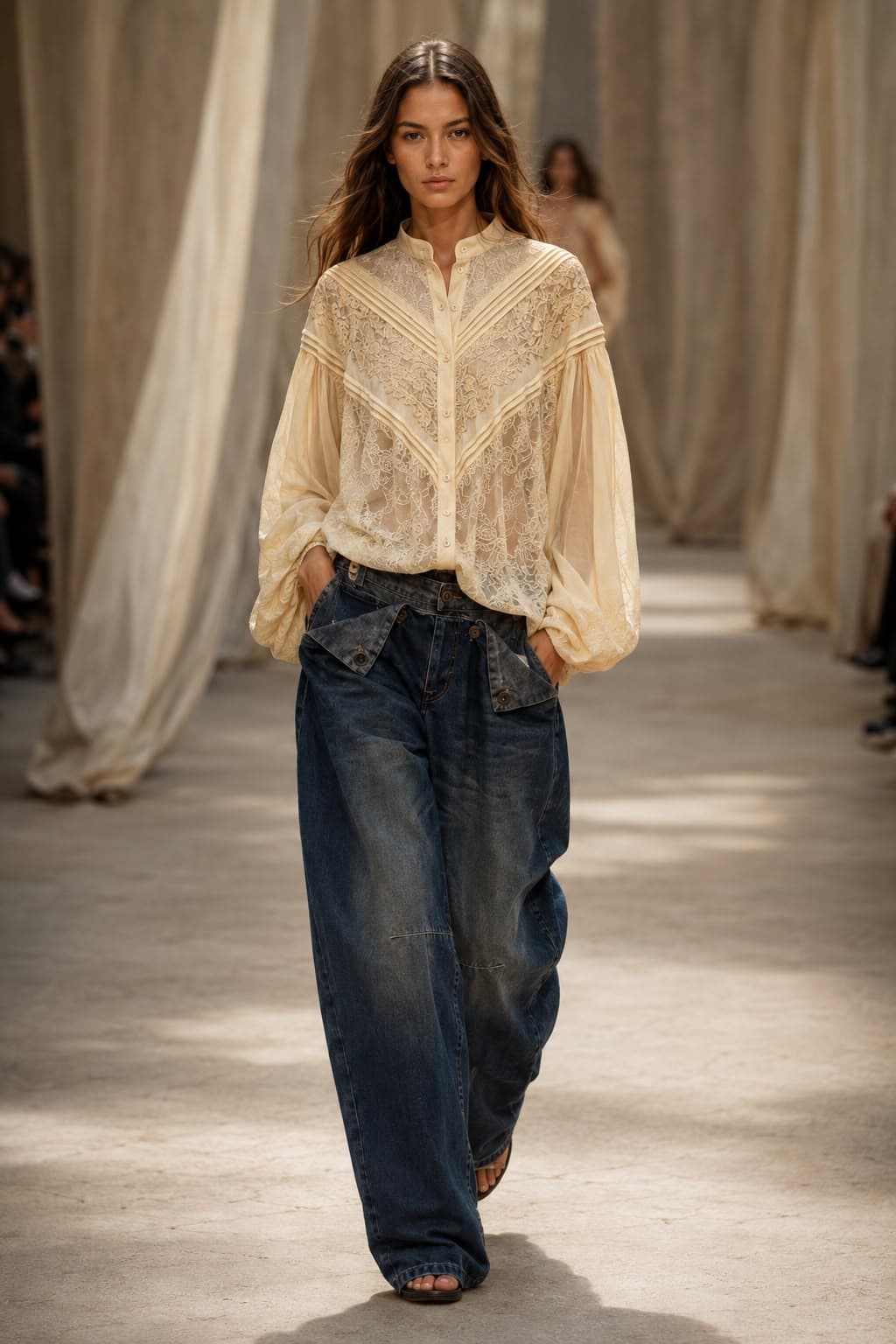 Blouse en dentelle crème