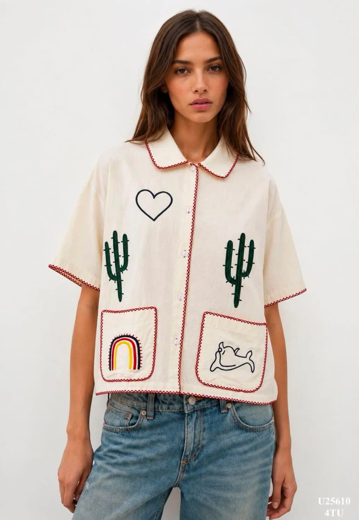 Chemise brodée écrue