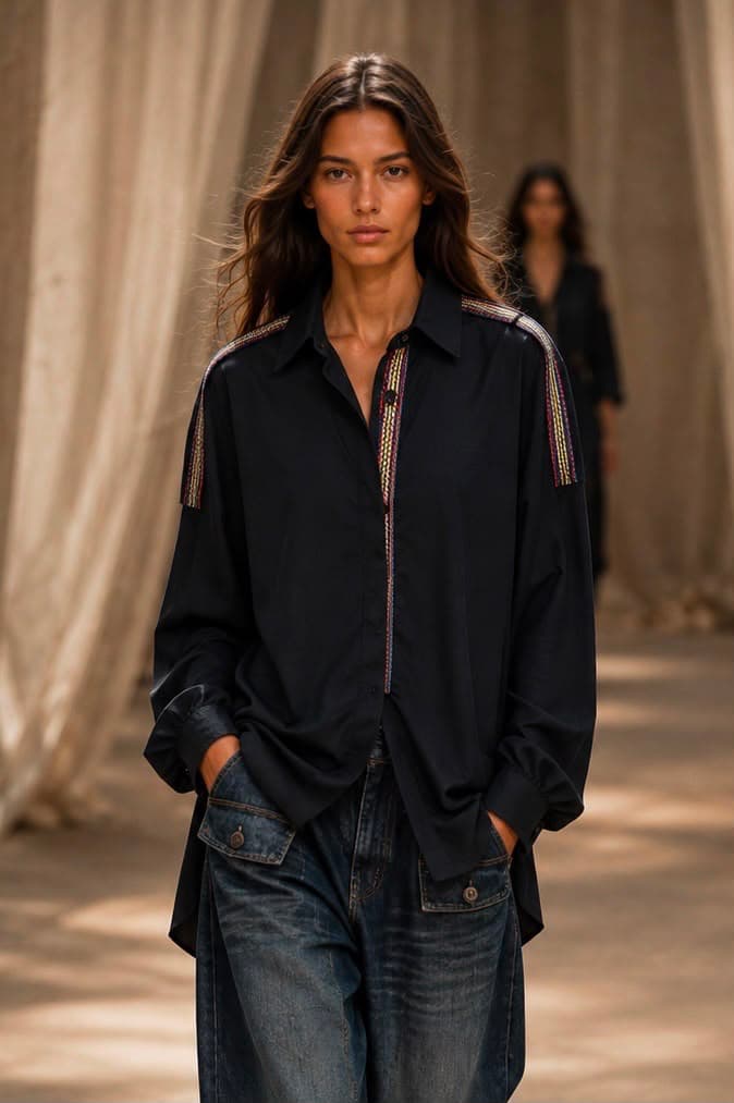 Chemise noire à galons colorés